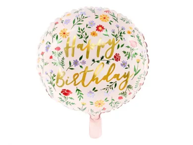 Happy Birthday Floral Ροζ Foil Μπαλόνι (35εκ)