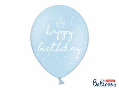 Happy Birthday Pale Blue Latex Balloons 6pcs