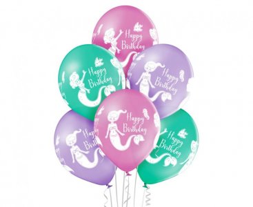 Happy Birthday Mermaid Latex Balloons (6pcs)