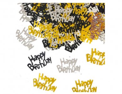 Happy Birthday Black, Silver and Gold Table Confetti (15gr)