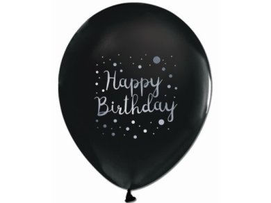 Happy Birthday Black and White Latex Balloons with Silver Print (5pcs)