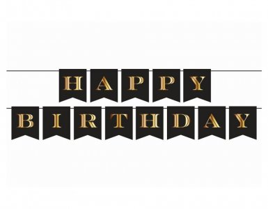 Happy Birthday Black Garland with Gold Letters (250cm)