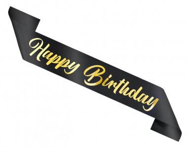 Happy Birthday Black Sash with Gold Letters