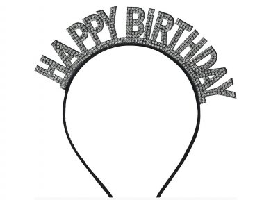 Happy Birthday Black Headband with Rhinestones