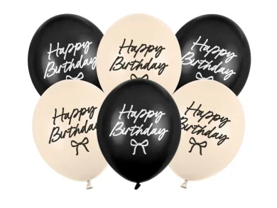 Happy Birhtday Black Bow Latex Balloons (6pcs)