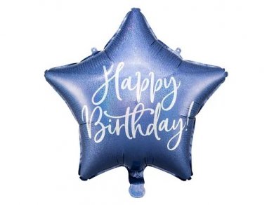 Happy Birthday Blue Star Foil Balloon with Holographic Print (40cm)