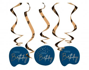 Happy Birthday Blue Deco Swirls (5pcs)