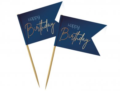 Happy Birthday Decorative Picks with Blue Flags (36pcs)