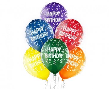 Happy Birthday Πολύχρωμα Τυπωμένα Λάτεξ Μπαλόνια (6τμχ)