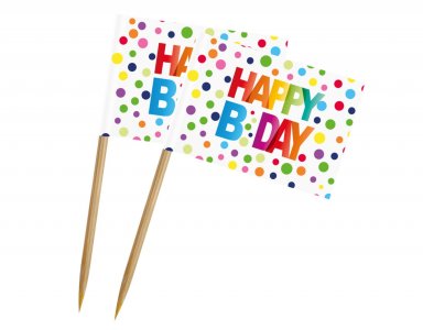Happy Birthday με Πολύχρωμα Πουά Διακοσμητικές Οδοντογλυφίδες (50τμχ)