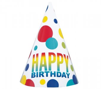 Happy Birthday Colorful Dots Party Hats (8pcs)