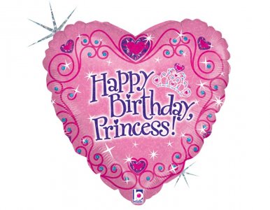 Happy Birthday Princess Heart Foil Balloon (45cm)