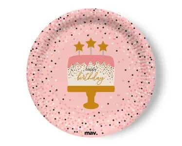 Happy Birthday Rose Confetti Μεγάλα Χάρτινα Πιάτα (8τμχ)