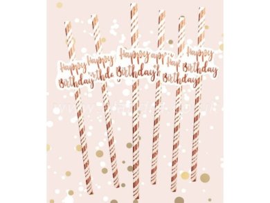 Happy Birthday Rose Gold Swirl Paper Straws (6pcs)