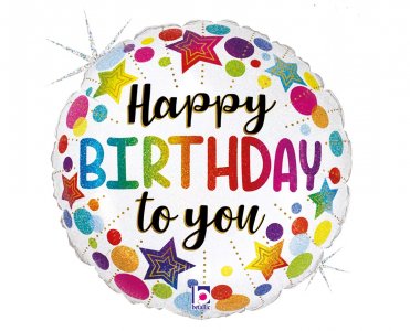 Happy Birthday to You Πολύχρωμα Αστέρια και Πουά Foil Μπαλόνι (46εκ)