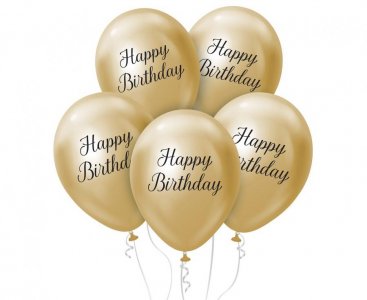 Happy Birthday Χρυσά Λάτεξ Μπαλόνια με Μαύρο Τύπωμα (5τμχ)