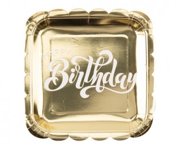 Happy Birthday Gold Large Paper Plates (8pcs)