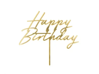 Happy Birthday Χρυσό Ακρυλικό Διακοσμητικό για Την Τούρτα (18εκ x 16,5εκ)