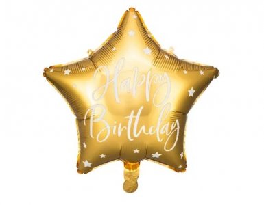 Happy Birthday Gold Star Foil Balloon with White Print (40cm)