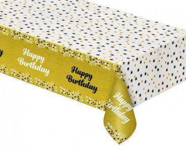 Happy Birthday Χρυσό Foil Τραπεζομάντηλο (137εκ x  183εκ)