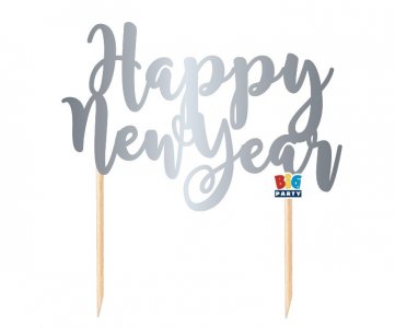 Happy New Year Ασημί Διακοσμητικό για Την Βασιλόπιτα