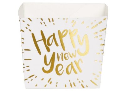 Happy New Year White Treat Boxes with Gold Foiled Print (6pcs)