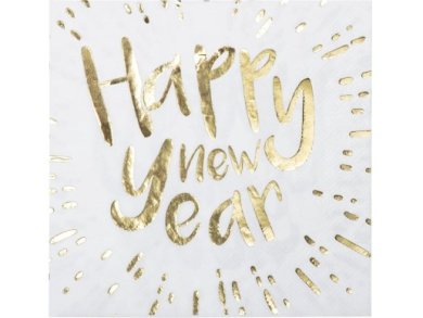 Happy New Year White Napkins with Gold Foiled Print (12pcs)