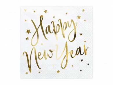 Gold Foiled Happy New Year White Luncheon Napkins (20pcs)