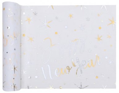 Happy New Year White Table Runner with Gold Letters (3m)