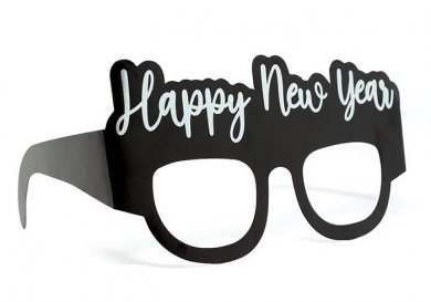 Happy New Year Black Paper Glasses with Silver Foiled Print (6pcs)