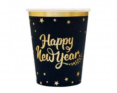 Happy New Year Black Paper Cups with Stars (6pcs)