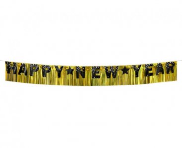 Happy New Year Black Garland with Gold Background (180cm)