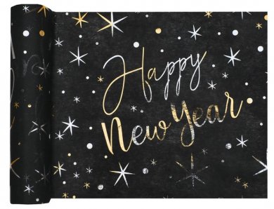 Happy New Year Black Table Runner with Gold Letters (3m)