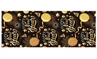 Happy New Year Μαύρο Runner για Το Τραπέζι (28εκ x 300εκ)