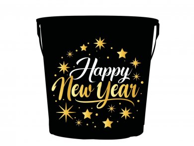 Happy New Year Μαύρος Μεταλλικός Κουβάς (19εκ x 23εκ)