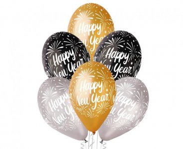 Happy New Year Πυροτεχνήματα Τυπωμένα Λάτεξ Μπαλόνια (6τμχ)