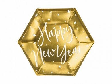Happy New Year Gold Hexagonal Small Paper Plates (6pcs)