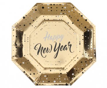 Happy New Year Gold Large Hexagonal Paper Plates (10pcs)