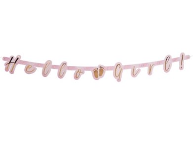 Hello Girl with Little Toes Pink Paper Garland with Gold Foiled Details (143cm)
