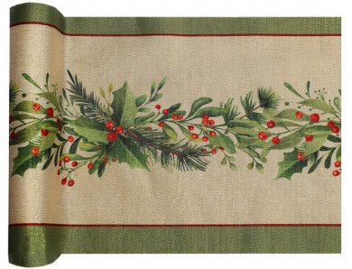 Holly Christmas Fabric Table Runner (28cm x 250cm)