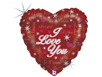 I Love You, S'agapo, Te Amo Foil Heart Shaped Balloon (46cm)