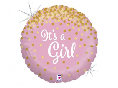 It's A Girl Pink Foil Balloon with Holographic Glitter Print (46cm)