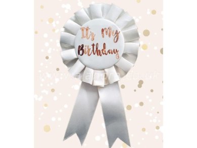 It's my Birthday Ivory Rosette with Rose Gold Print