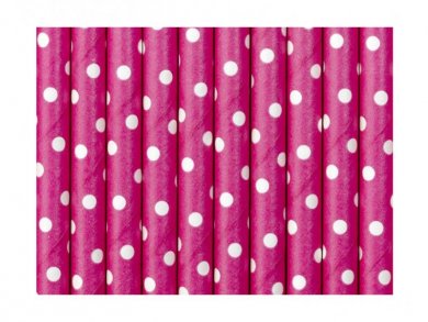 Fuchsia Paper Straws with Dots 10/pcs