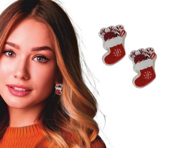 Christmas Socks Earrings with Clip