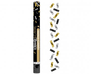 Party Cannon with Black, Gold and Silver Confetti (60cm)