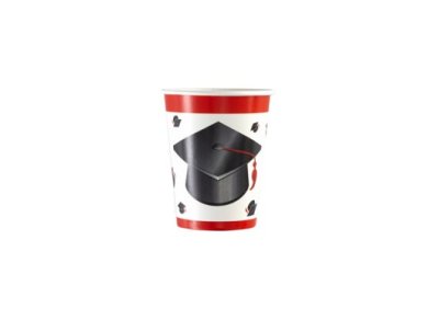 Graduation Hats with Red Tassel Paper Cups (8pcs)