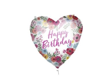 Floral Heart Shaped Happy Birthday Foil Balloon (46cm)