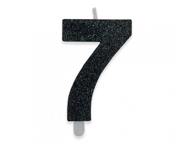 Number 7 Black Cake Candle with Glitter (8cm)