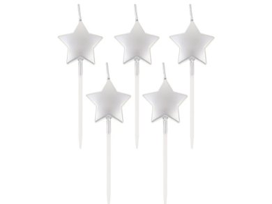 Cake Candles with Silver Satin Little Stars (5pcs)